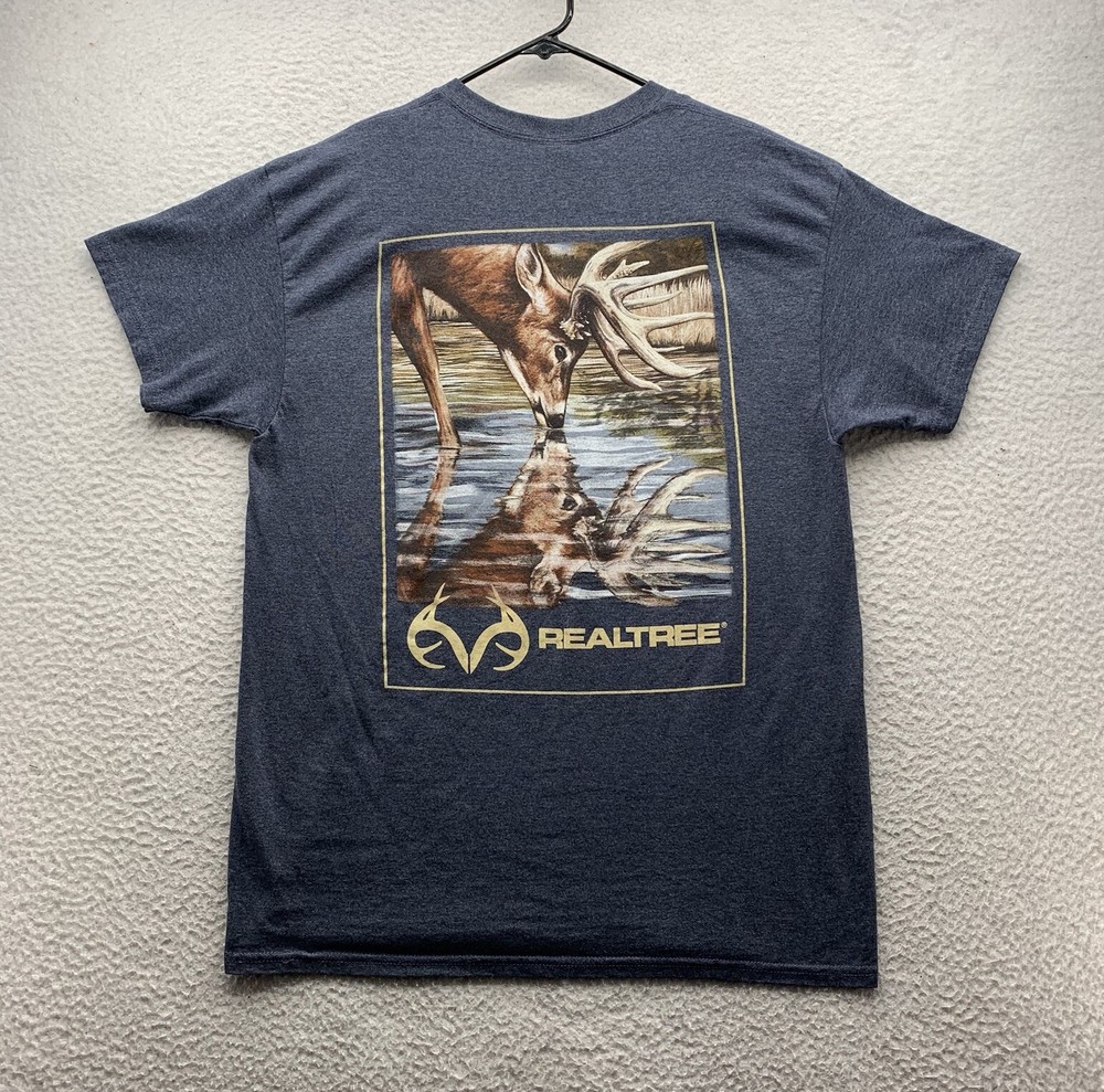 Realtree T-Shirt Mens Large L Gray Deer River Creek Hunting Outdoors Southern