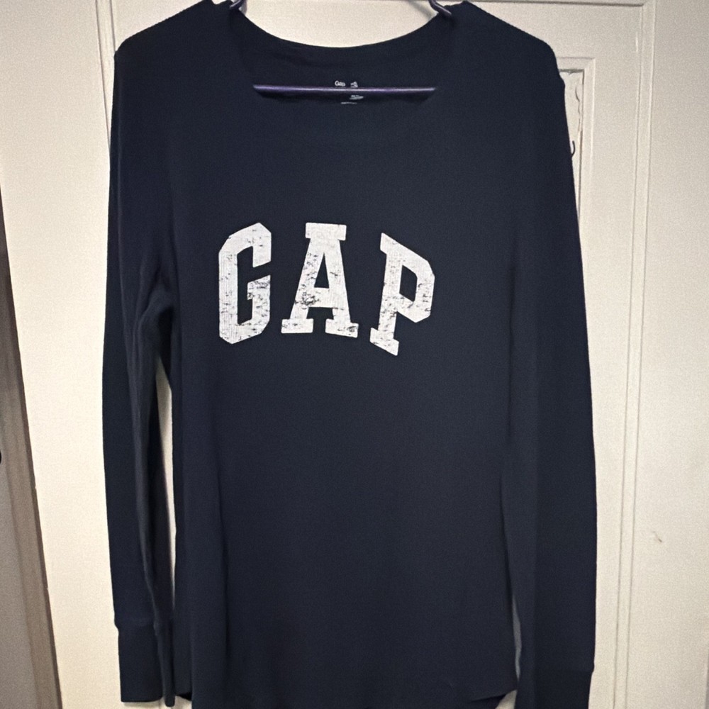 Gap Men’s Black Long Sleeve Crew Neck Graphic Print T-Shirt, Size L