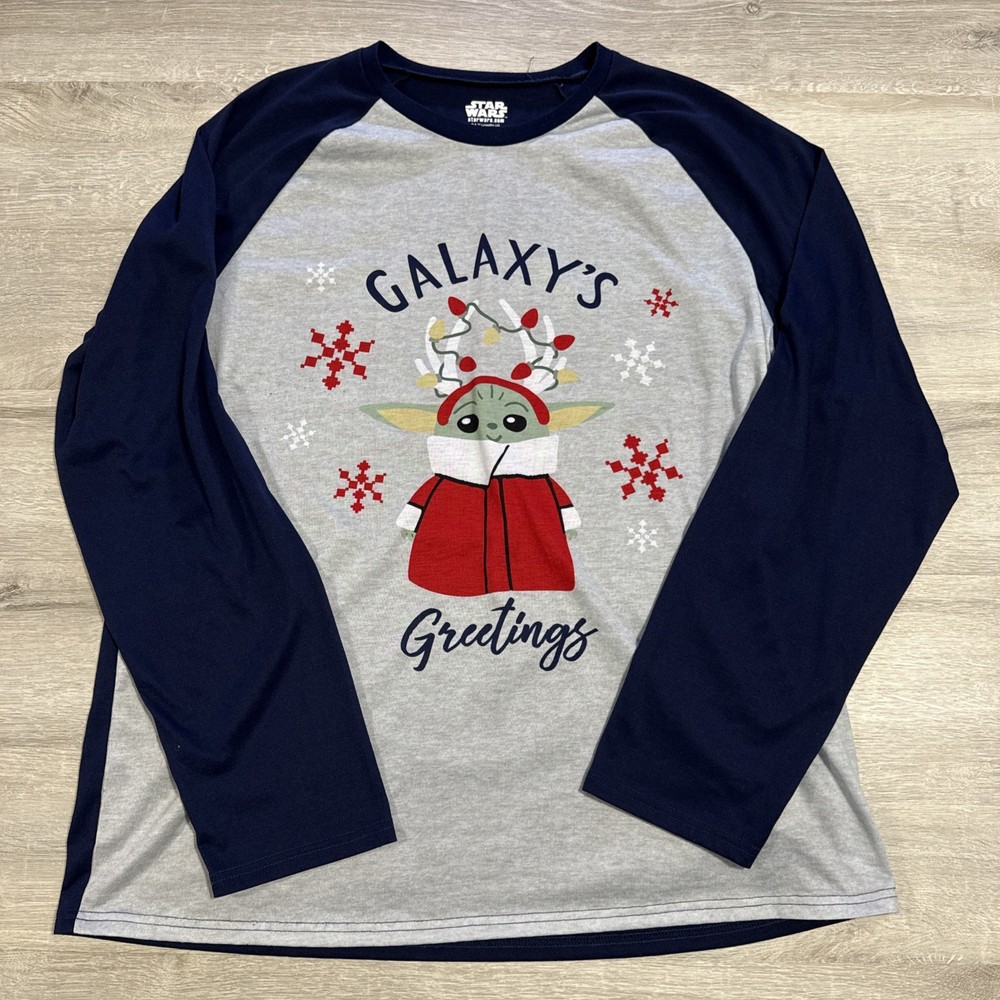 Star Wars Shirt Men’s Baby Yoda Galaxy’s Greetings Long Sleeve Tee XL