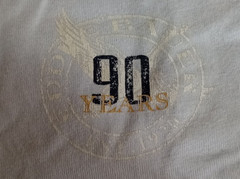 EDDIE BAUER T-SHIRT 90TH ANNIVERSARY XL LIGHT BLUE COTTON