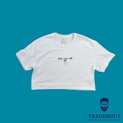 drink your milk custom embroidery men White heavy weight cotton crop top T-shirt
