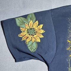 Vintage 1990s WetPaint Hand Painted Sunflower Floral Gem Jewels T-Shirt Sz OSFA