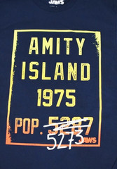 JAWS Mens Amity Island 1975 Population 5273 Shark Terror Movie Shirt New S, M