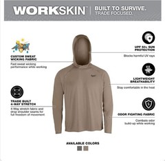 Milwaukee Large WORKSKIN Hooded Sun Shirt Long Sleeve, Sandstone