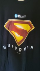 Canvas Sz L t Shirt Superman dc Studios black s Sleeve flo on back comic con 31