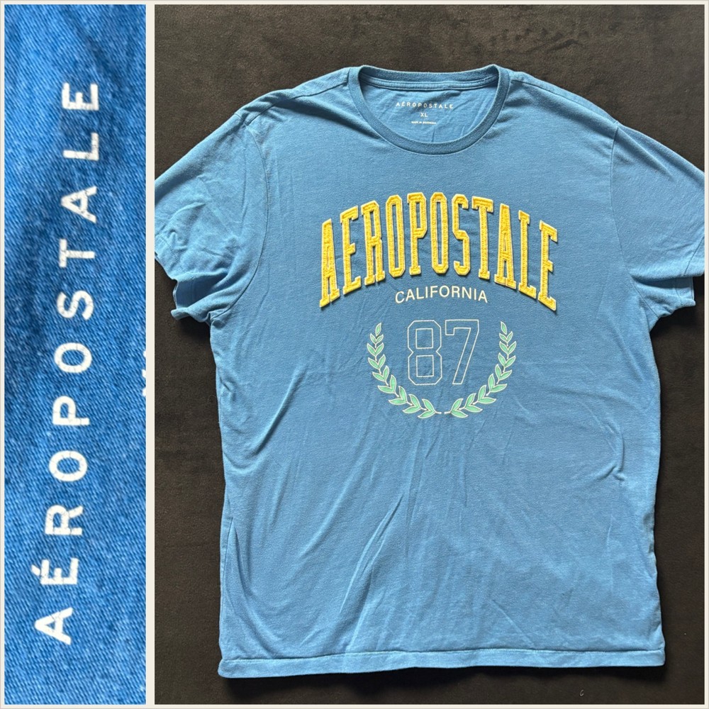 Aeropostale Mens XL Blue California 87 Graphic T Shirt Short Sleeve Crew Neck