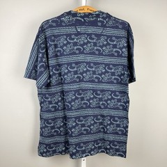 VTG Anvil Allover Gecko Print T-Shirt Size XL Navy Blue Turquoise Crewneck USA