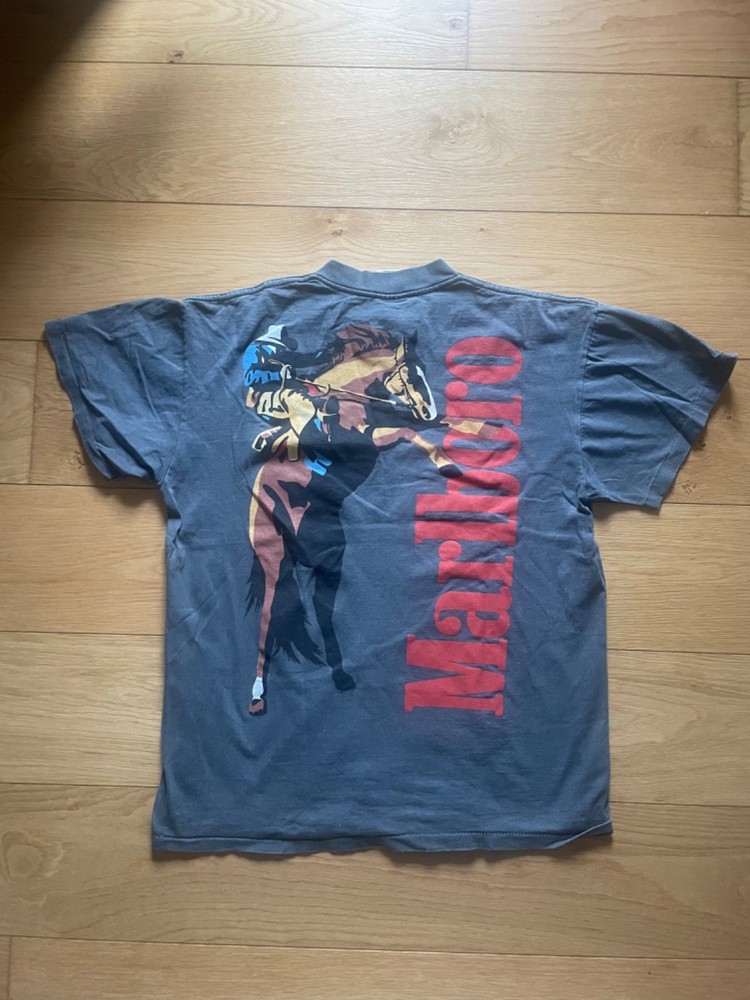 Vintage Tultex Marlboro Graphic T-Shirt Gray Cowboy Western Single Stitch Size L