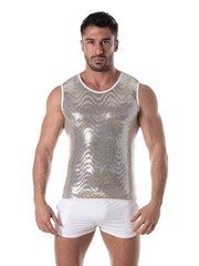 TOF Paris Glitter Tank Top, Designer, Disco, Gold Silver, Sleeveless, Reflective