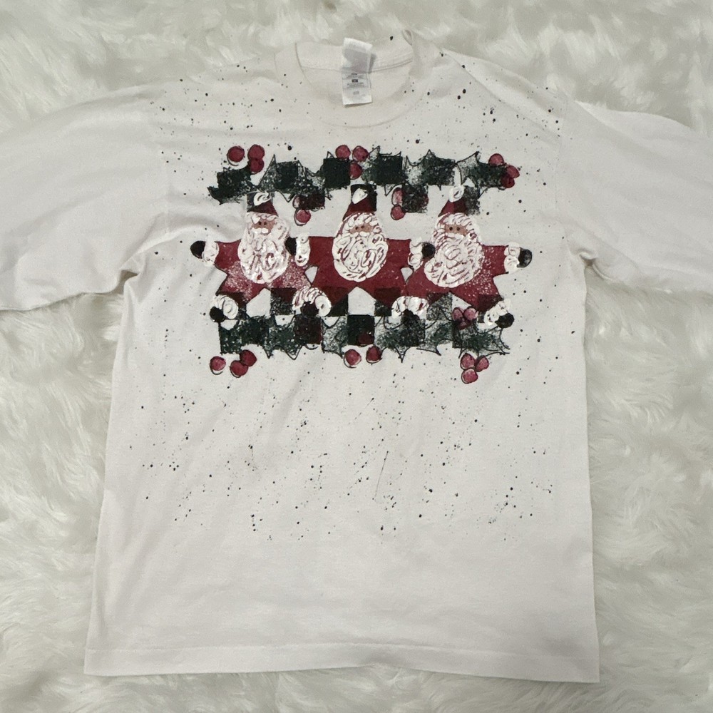 Vintage Fruit of the Loom Hand Painted Santa Claus Longsleeve Shirt Size L