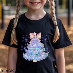 Pastel Holographic Christmas Tree Shirt, Coquette Christmas Tree Shirt, 203704
