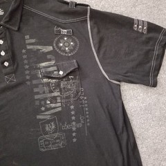Vertical Sport US7 Men Shirt 5XL Black Graphic Short Sleeve V Neck 1/4 Button *