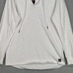 Barstool Sports Henley Shirt L White Lightweight Hooded Long Sleeve Pullover