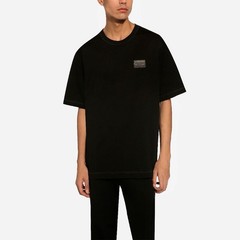 DOLCE & GABBANA Men’s Branded Tag Logo Plaque Cotton Oversized T-Shirt – Black