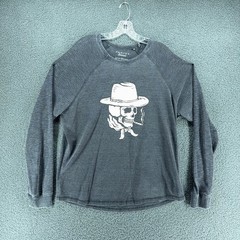 Lucky Brand Venice Burnout Shirt Mens XL Charcoal Grey Skull Cowboy Long Sleeve