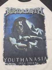 Megadeth Youthanasia Raglan Shirt Mens L White Gray 20th Anniversary Tour 2014