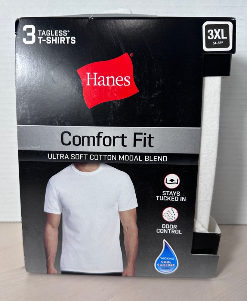 3XL Hanes Men 3 Pack Tagless Comfort Fit Ultra Soft Cotton Modal Blend
