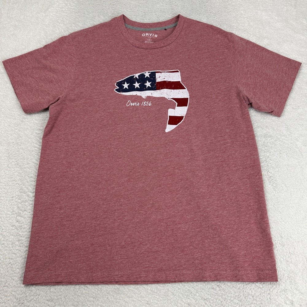 Orvis men’s shirt sz XL classic collection crew neck classic American flag logo