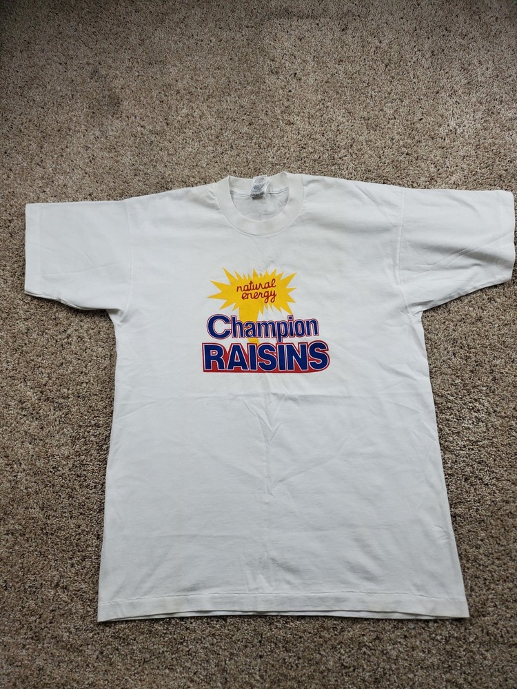 Vintage Champion Raisins Shirt Mens XL White Fruit of the Loom Graphic Promo 90s