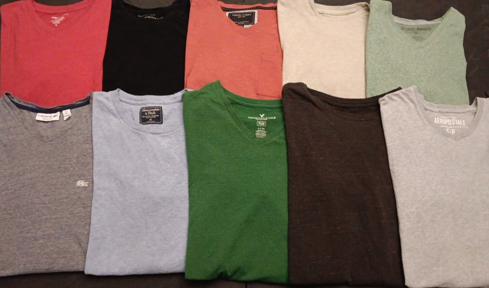 Lot Of 10 Sm Name Brand Solid Mixed T Shirt Lot American Eagle Banana Lacoste