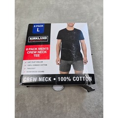 Kirkland Signature Crew Neck Tee Shirts Men Large Black 6 Pack Cotton Tagless