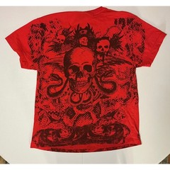 Y2K VTG AOP Grunge Red Skull Snake Skater T Shirt Mens M (fit like L) Emo Goth