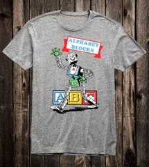 Retro Ad Art Novelty Tee T Shirt ABC Alphabet Blocks Nostalgia Toy Toys