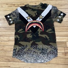 FOCUS Quality Wear T Shirt Mens M Shark Mouth Graphic Tee Camo Green Maxi Star M