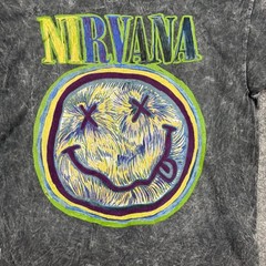 Nirvana Band Tee Mens Large Grey Smiley Face Graphic T-Shirt Mineral Wash NWOT