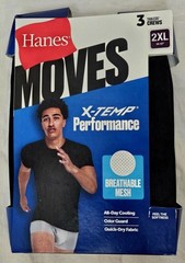 NEW Hanes Moves 3 Pack Men 2XL X-Temp Performance Crew Neck Tees Breathable Mesh