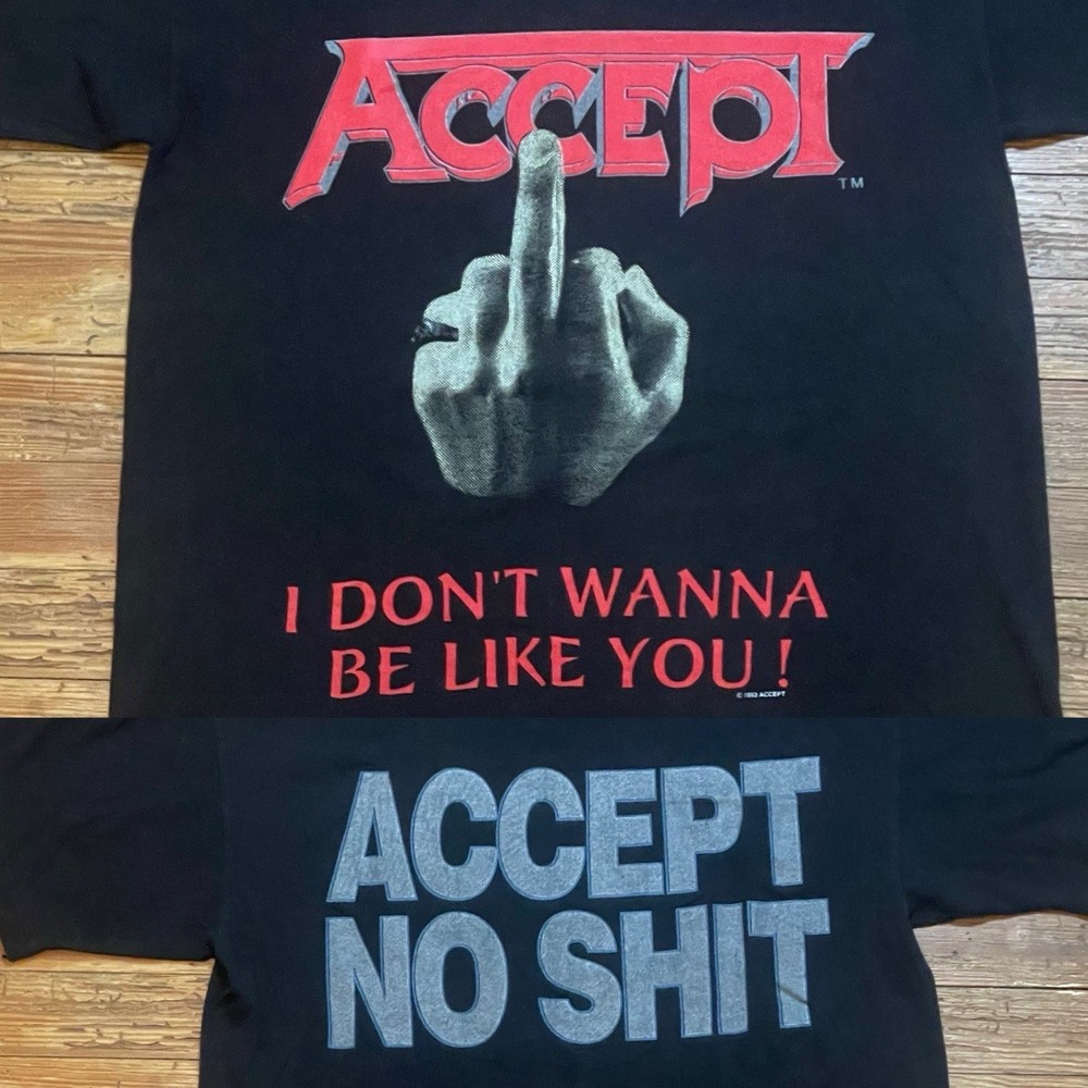 Vintage 90s Accept Shirt Size Large Middle Finger Band Tour Metal Thrash Rock