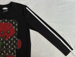 Men’s Heads or Tails Long Sleeve Rhinestone Teddy Bear Tee Shirt – NWOT – Black