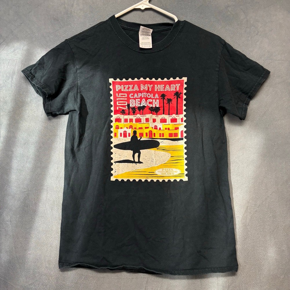 Gildan Pizza My Heart Capitola Beach Tee Shirt Small Souvenir Retro Coastal Cali