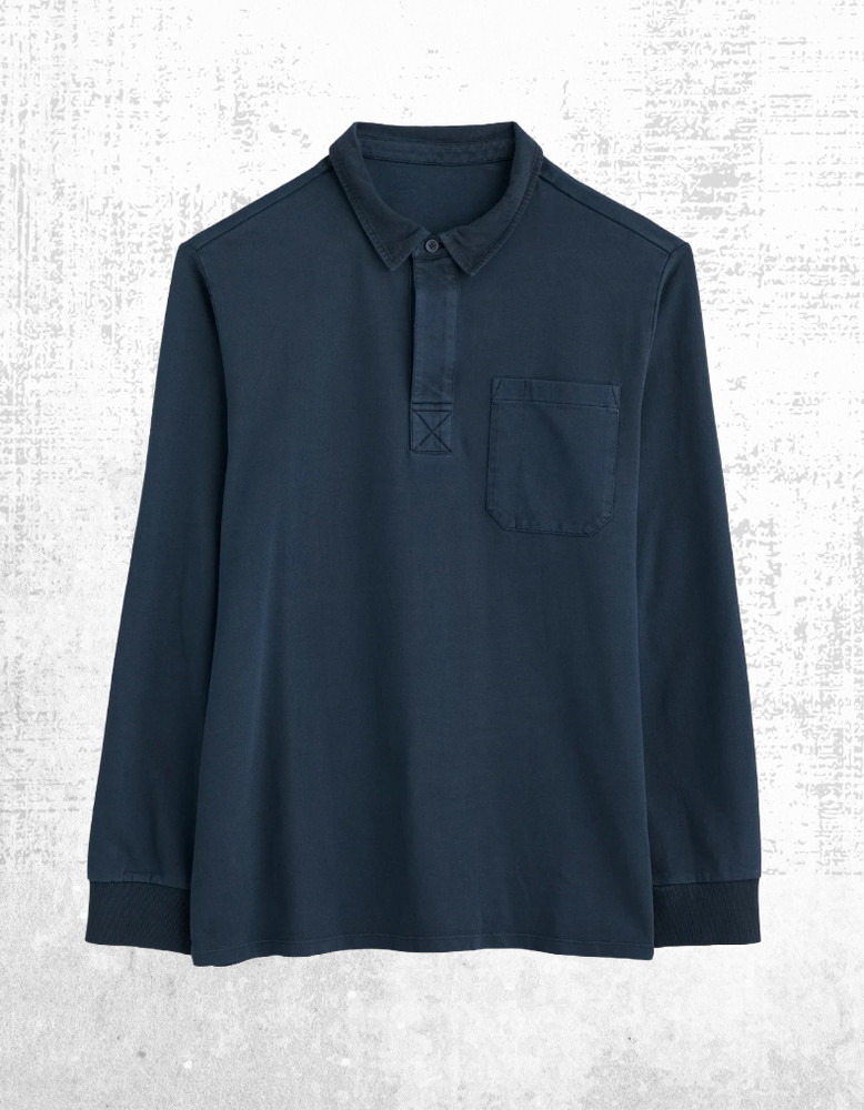 Men’s Seasalt T-shirt Cotton Collared Button Up Rugby Top Cotton Pockets Navy