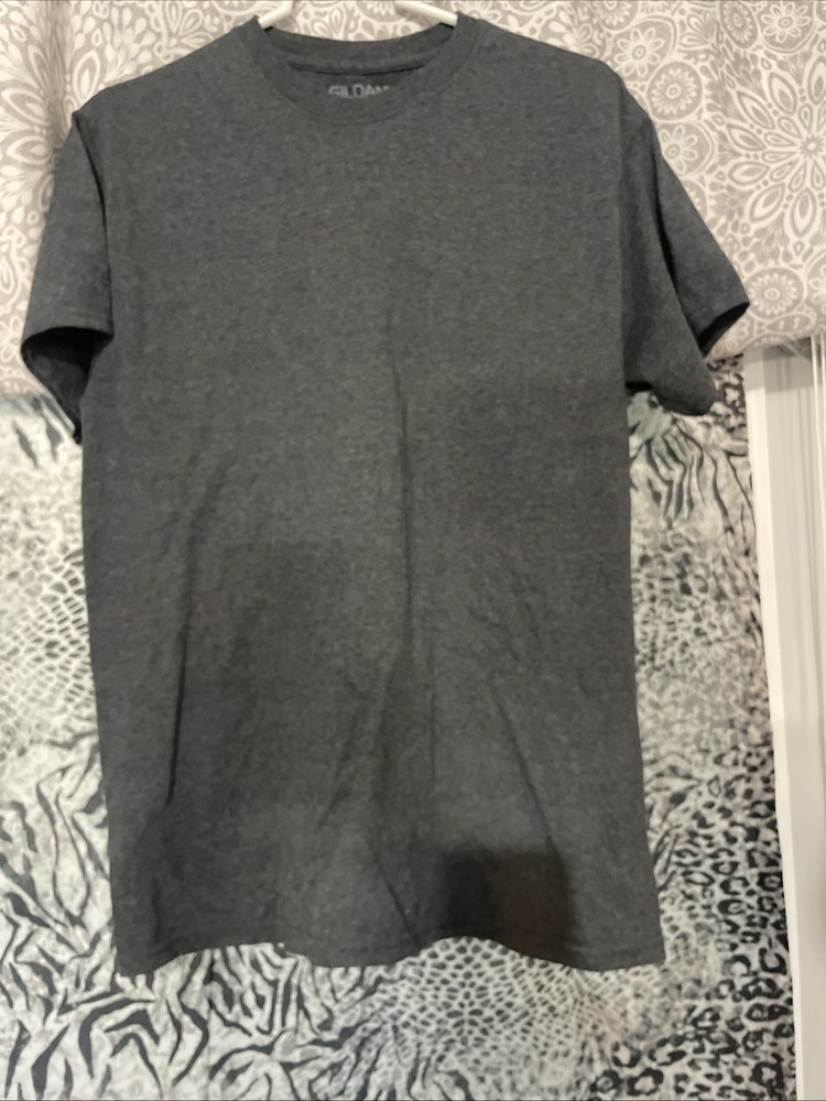 Mens Sz Medium Cotton Crew Neck T-Shirt Gray Gildan A67