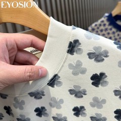 Men’s Floral Print Short Sleeve Cotton T-Shirt Casual Retro Round Neck Tee