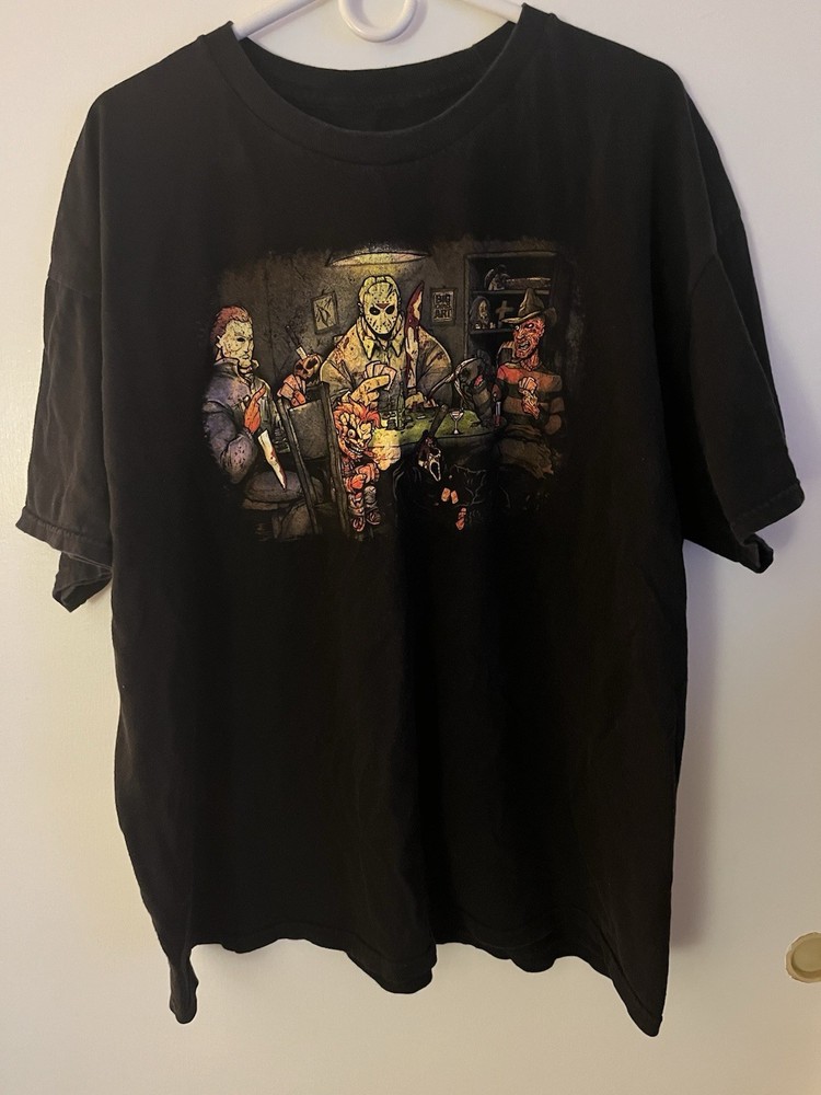 Men’s Black Horror Graphic Print Crew Neck Short Sleeve T-Shirt Freddy Jason DBD