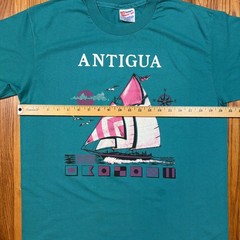 Vtg 90s Hanes Heavyweight 50/50 Antigua T Shirt Large Single Stitch Teal Beach