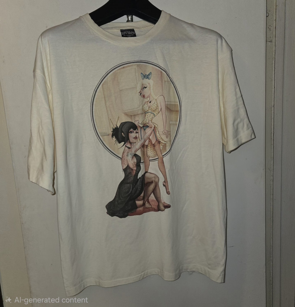 LOWBROW Art Company Alice in Wonderland Graphic Tee White XXL Crew Neck Cotton