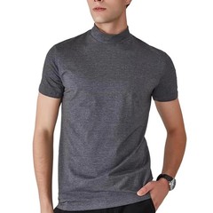 Men’s Regular Fit Short Sleeve T Shirt Half High Collar Solid Color Casual