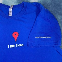 Vintage 2000s Y2K Google I am Here Blue Graphic Funny T-Shirt Humor Size Large