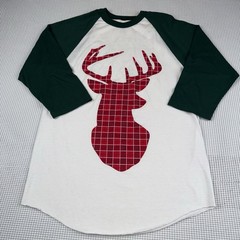 Soffe Unisex Christmas Deer Raglan Holiday T Shirt, Size Small, Red & Green
