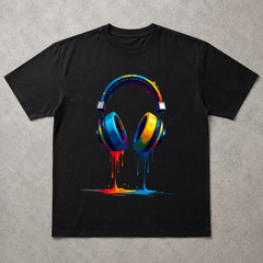 Colorful Dripping Headphones DJ Music Lover Graphic T-Shirt Streetwear Tee
