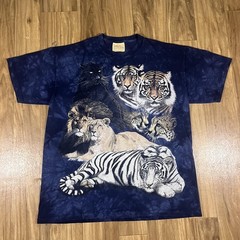 Vintage The Mountain Shirt Mens Large Blue Big Cat Lion Tiger Wildlife Y2K