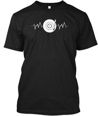 Vinyl Heartbeat Funny Dj Music Tee T-Shirt Made in the USA Size S to 5XL