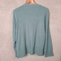 Jachs Shirt Mens L Green Henley Waffle Knit Cotton Blend Long Sleeve Casual