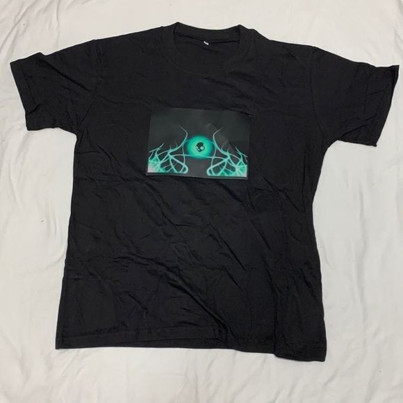 El Flashing Sound Activated LED T-Shirt Skull Black Short Sleeve Size Large