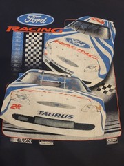 Vintage 90s Ford Racing Taurus NASCAR Blue AOP T Shirt Medium Checkered Flag