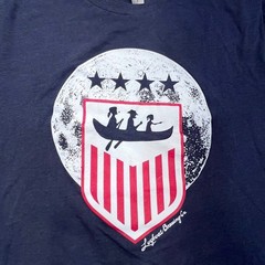 Logboat Brewing Co Navy Blue Tri-Blend Graphic T-Shirt Mens Small Shield Canoe