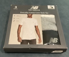 New Balance Men’s M 3-Pack White Gray Black Tag Free Cotton Crew Neck Tee NIB